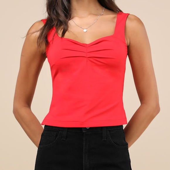 Red Ruched Knit Tank Top - Picture 1 of 4